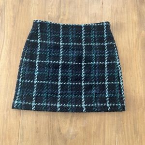 Loft Plaid Tweed Shift Skirt in Blue/Green